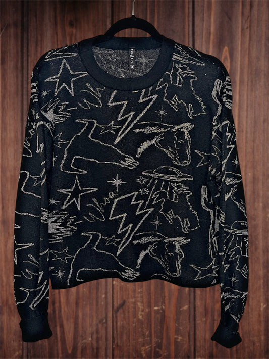 Western Print Crop Sweater