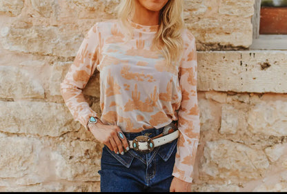 Light Pink Desert Burnout Mesh Top