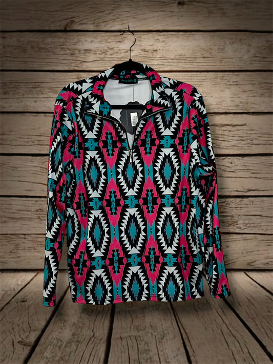 Pink/Teal/White Aztec Pullover