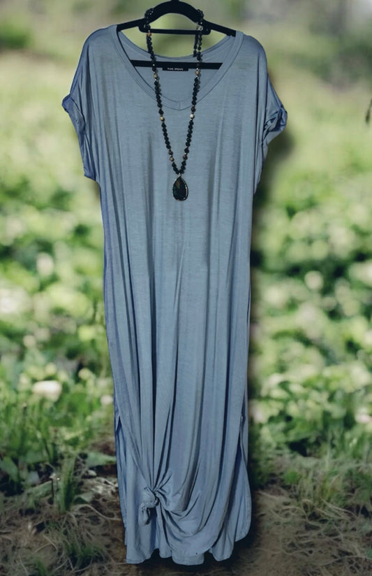 Blue Maxi Dress with Pockets