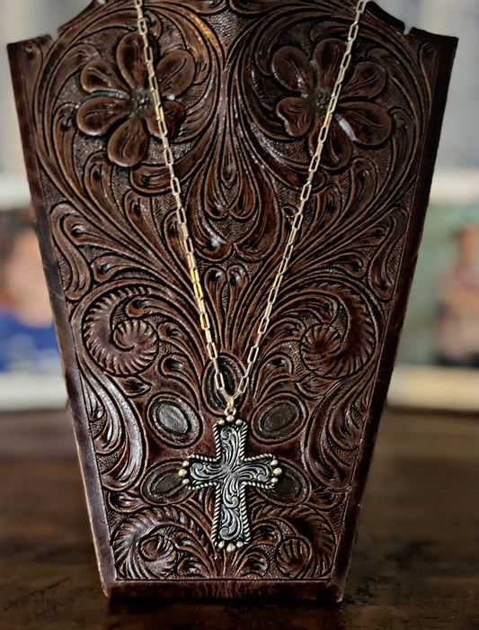 Tooled Cross Necklace