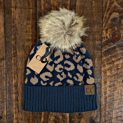 Prussian Blue Leopard Beanies