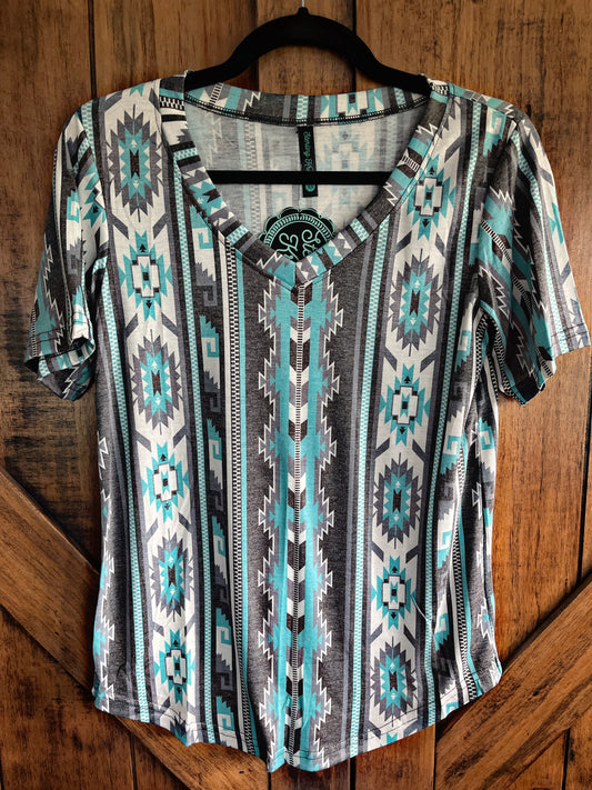 Soft Blue/White Aztec Print Top