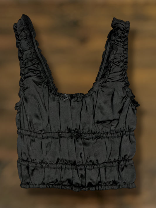 Black Satin Crop Tank Top