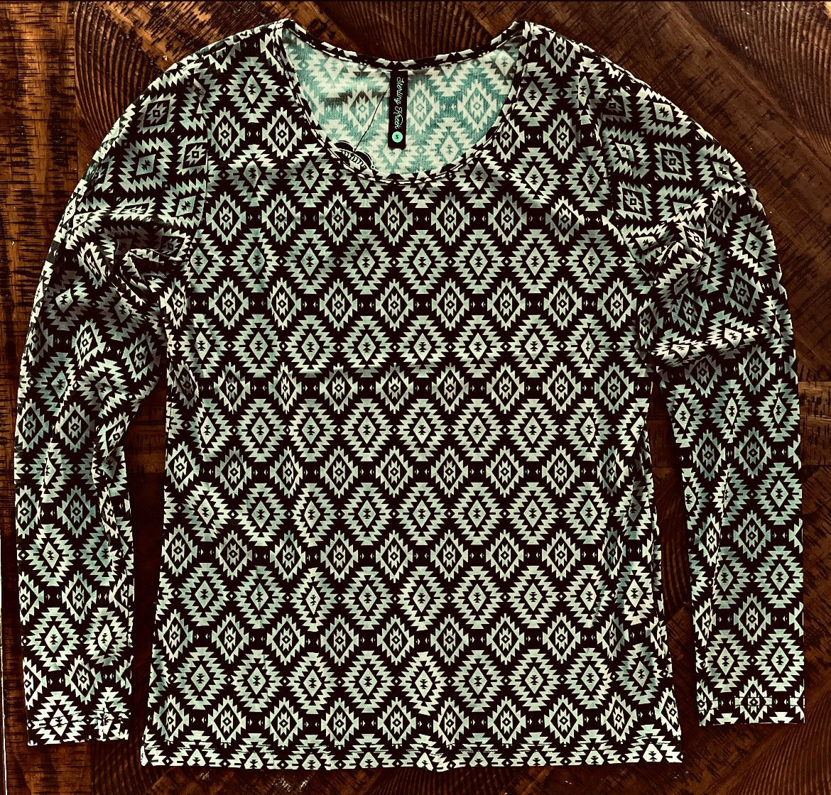 Black/Grey Aztec Mesh Top