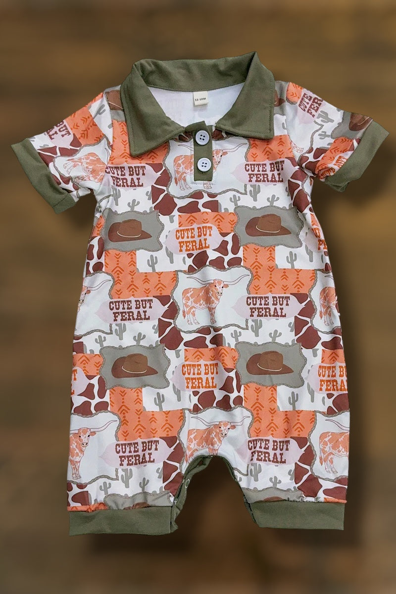 Cute but Feral Boys Western Romper