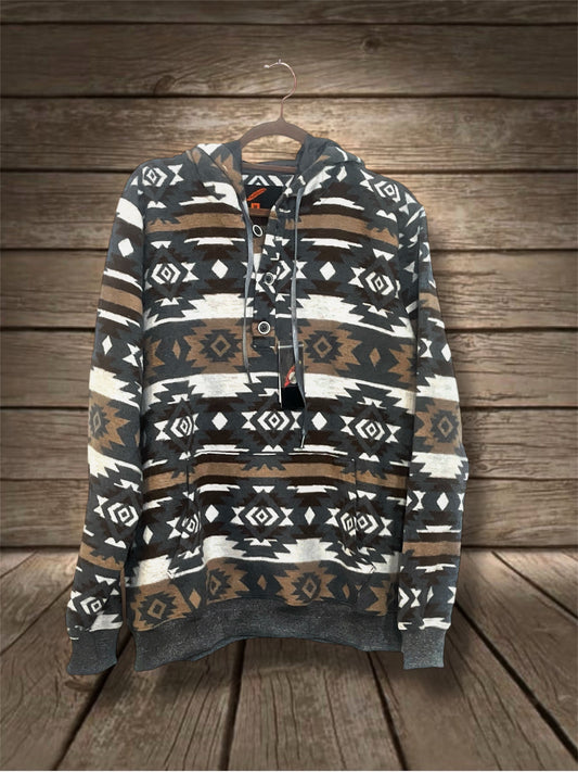 Slate Gray/Taupe/White Southwest Print Hoodie
