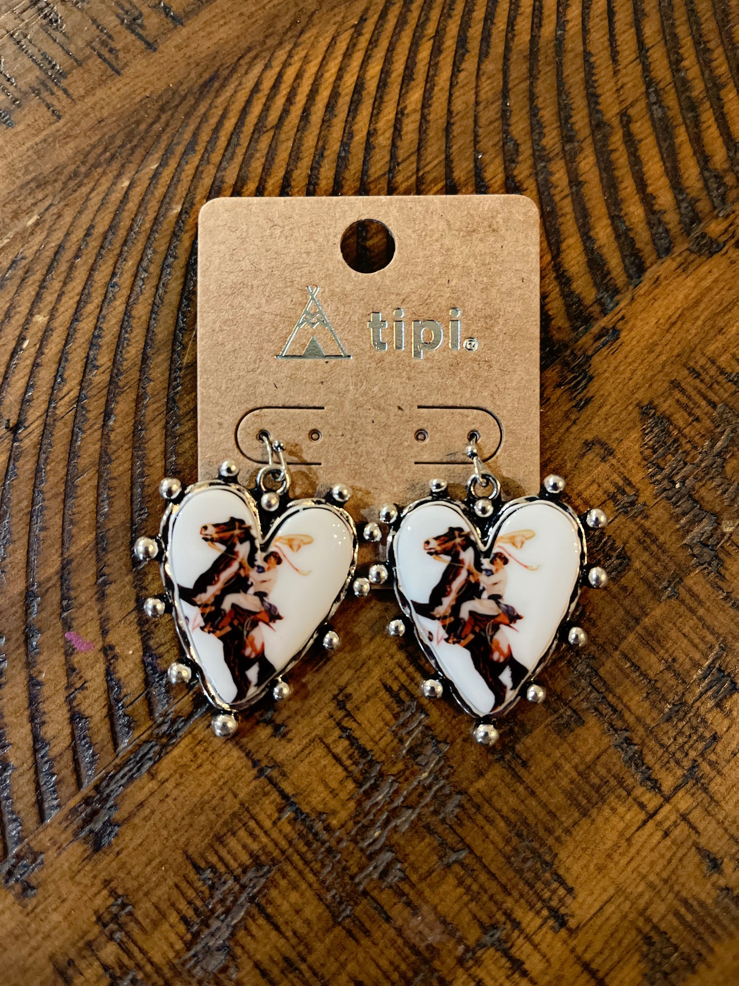 White Western Theme Heart Earrings