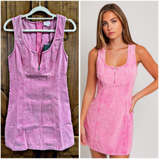 Pink Washed Corded Dress