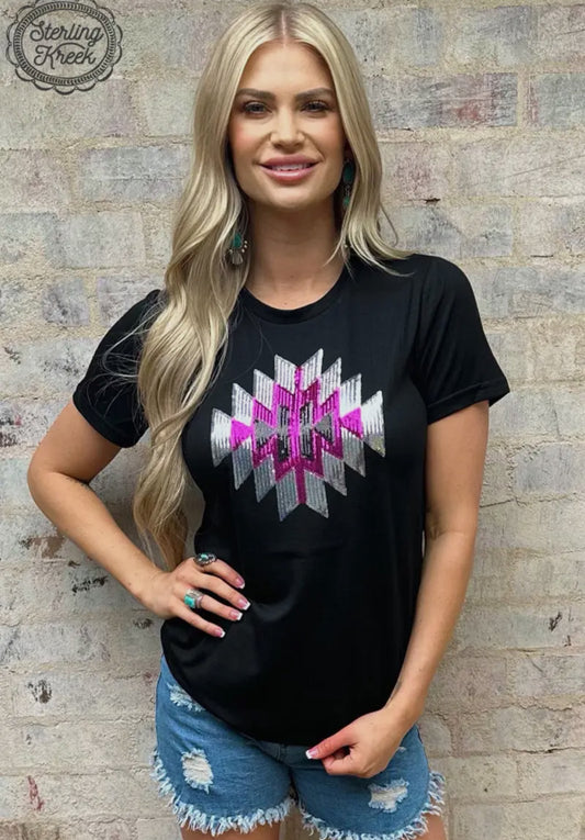 Black Sequin Aztec Top