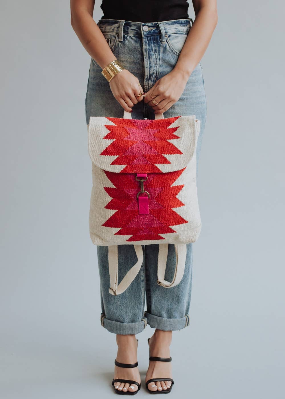 “Texas” - Cream, Red & Pink Aztec Backpack