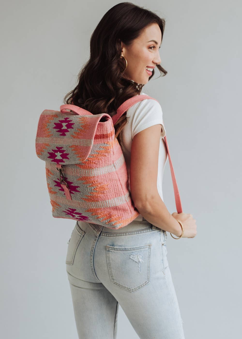 “Oklahoma” - Orange, Bright Pink & Slate Aztec Backpack