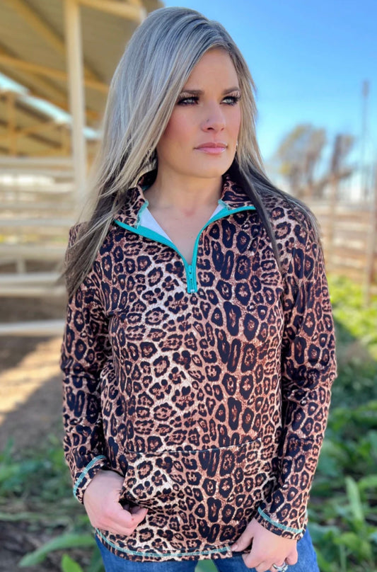 Leopard and Turquoise Pullover