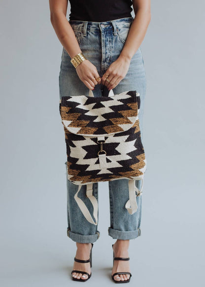 “New Mexico” - Black, White & Brown Aztec Backpack