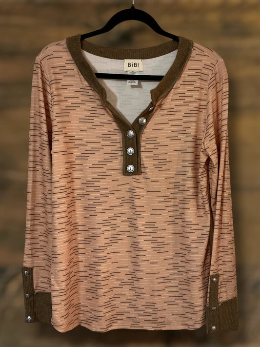 Peach and Brown Long Sleeve Top