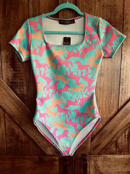 Pink/Teal/Orange Horse Bodysuit