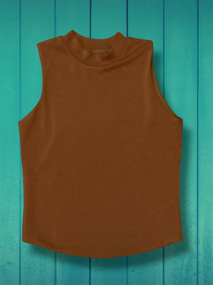 Basic Mock Neck Tank - Saddle