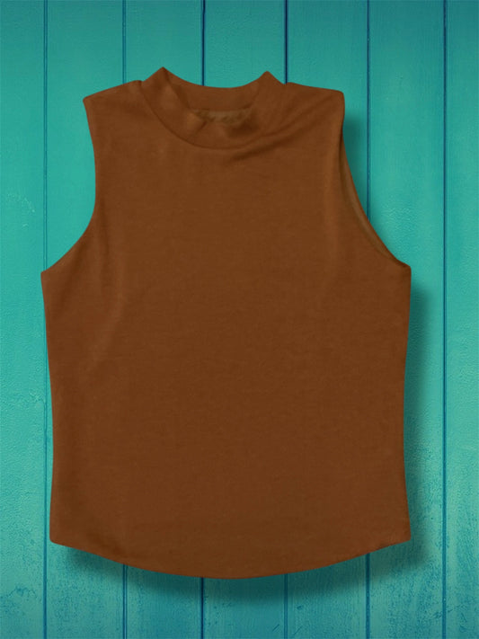 Basic Mock Neck Tank - Saddle