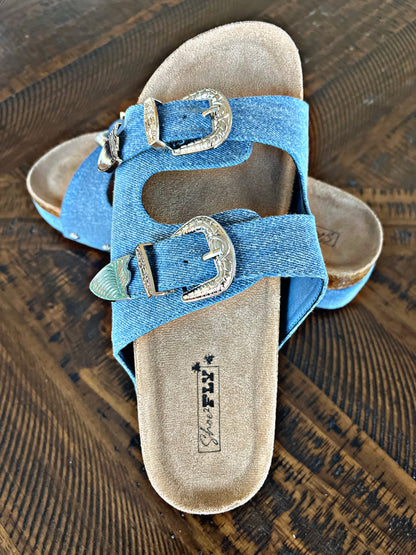 Western Buckle Denim Sandal