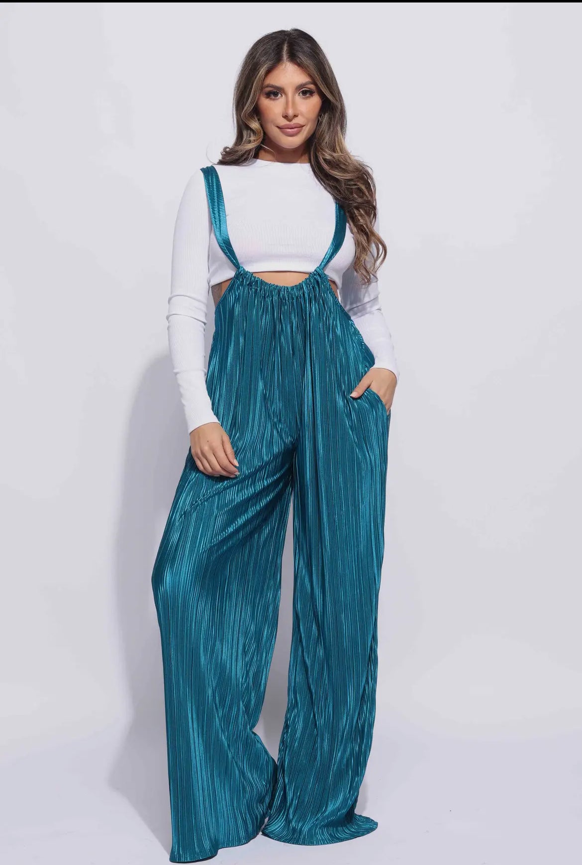 Teal Pleated Jumpsuit