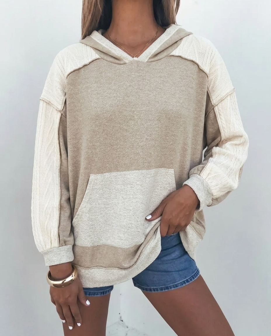 Khaki and Cream Block Hoodie