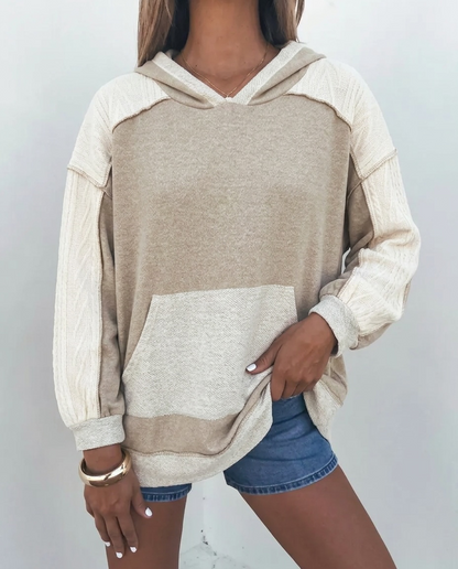 Khaki and Cream Block Hoodie