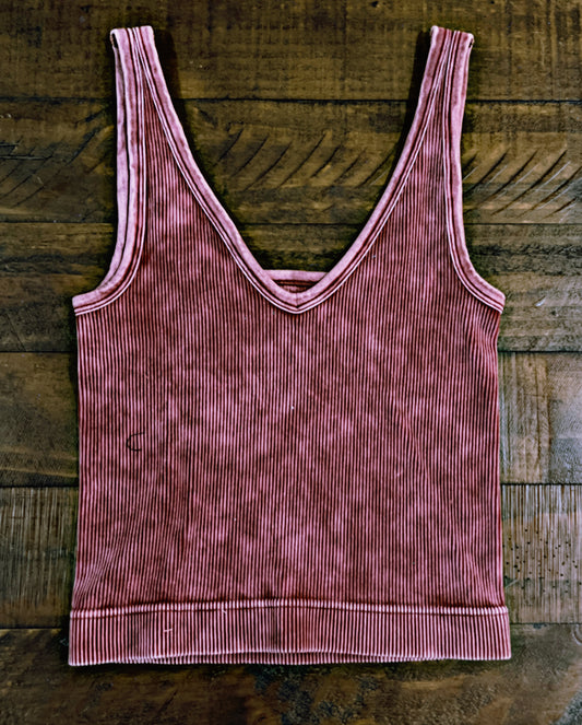 Dark Mauve Ribbed Crop