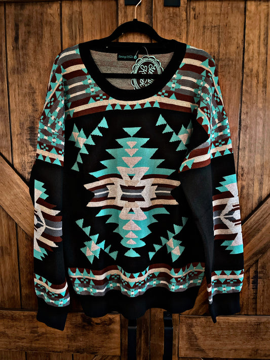 Black/Turquoise Aztec Print Sweater