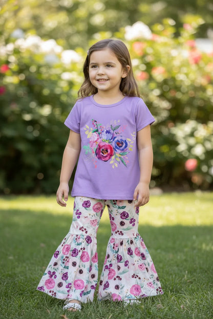 Purple Floral Top and Bottoms Set