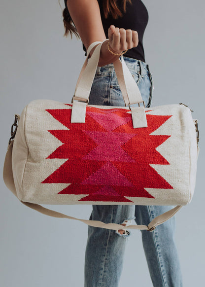 “Texas” - Cream, Red & Pink Aztec Weekend Bag