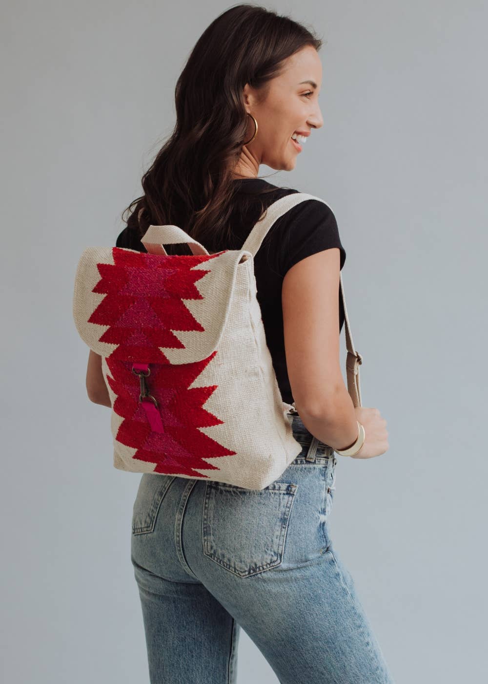 “Texas” - Cream, Red & Pink Aztec Backpack
