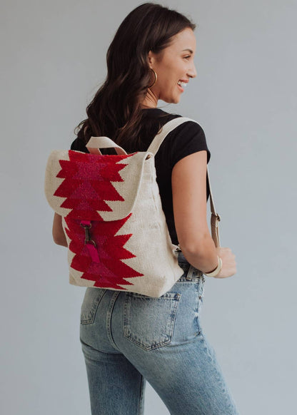 “Texas” - Cream, Red & Pink Aztec Backpack