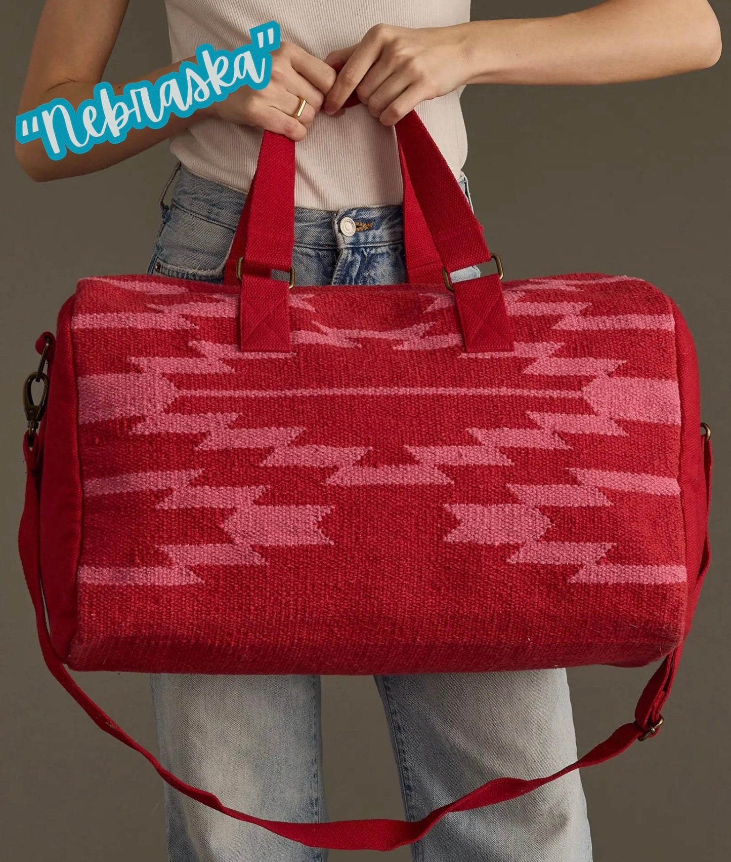“Nebraska” - Red & Pink Aztec Weekend Bag
