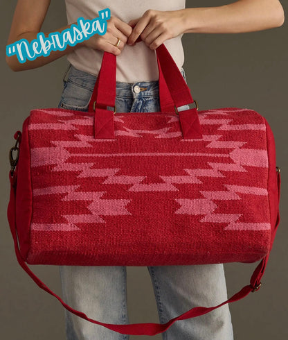 “Nebraska” - Red & Pink Aztec Weekend Bag
