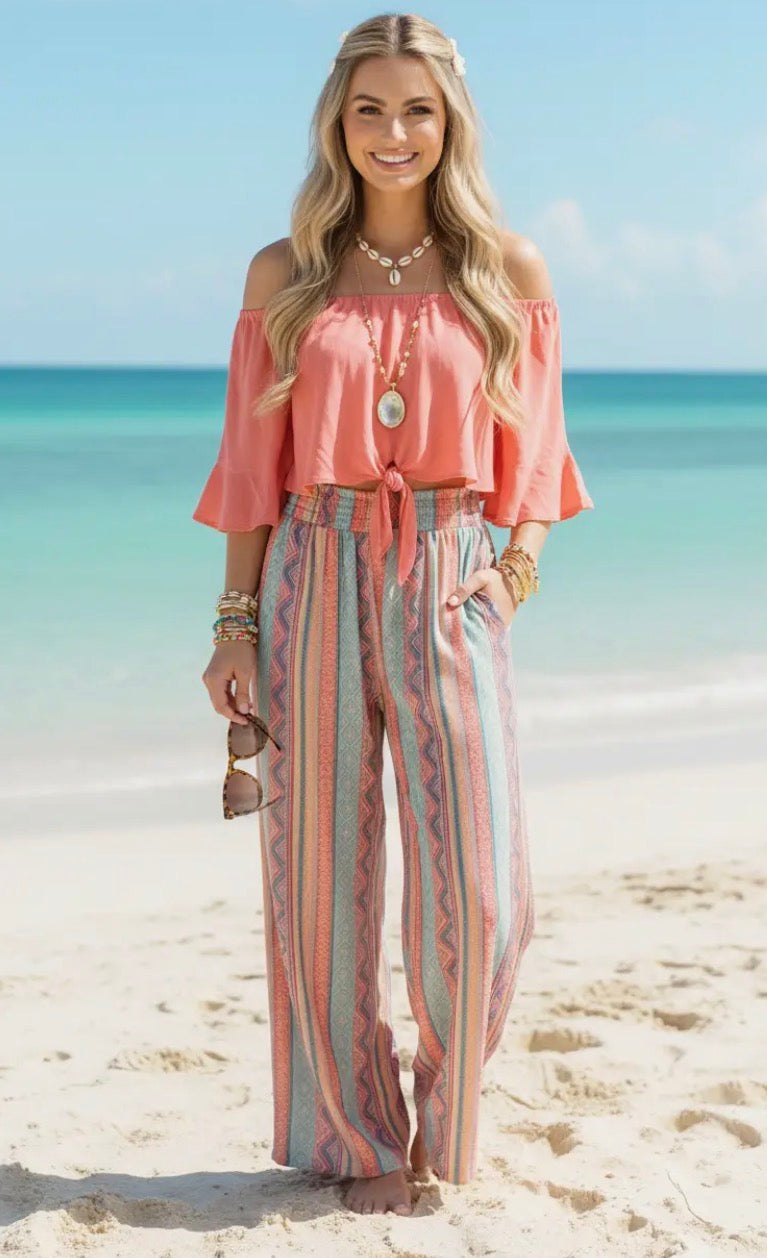 Geometric Bohemian Wide Leg Pants