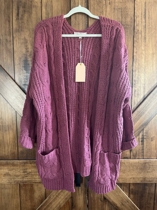 Mauve Cable Knit Cardigan