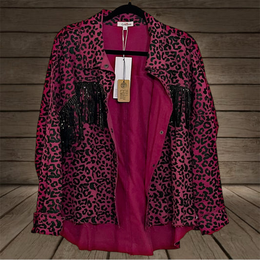 Pink Leopard Fringed Shacket
