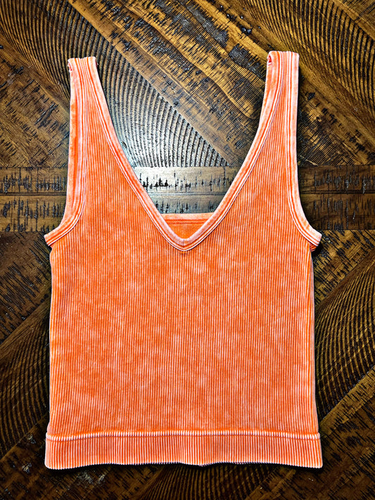 Ribbed Orange Mineral Wash Top