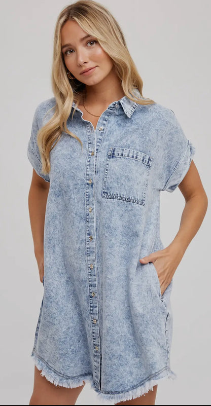 Light Wash Denim Shirt Dress