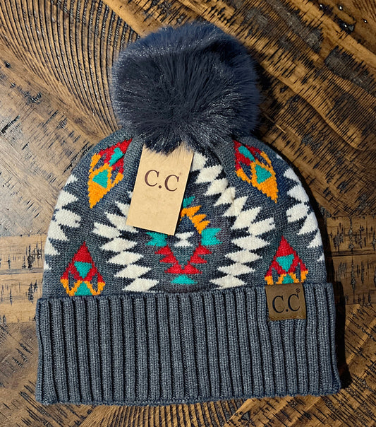 Dark Grey Aztec Beanie