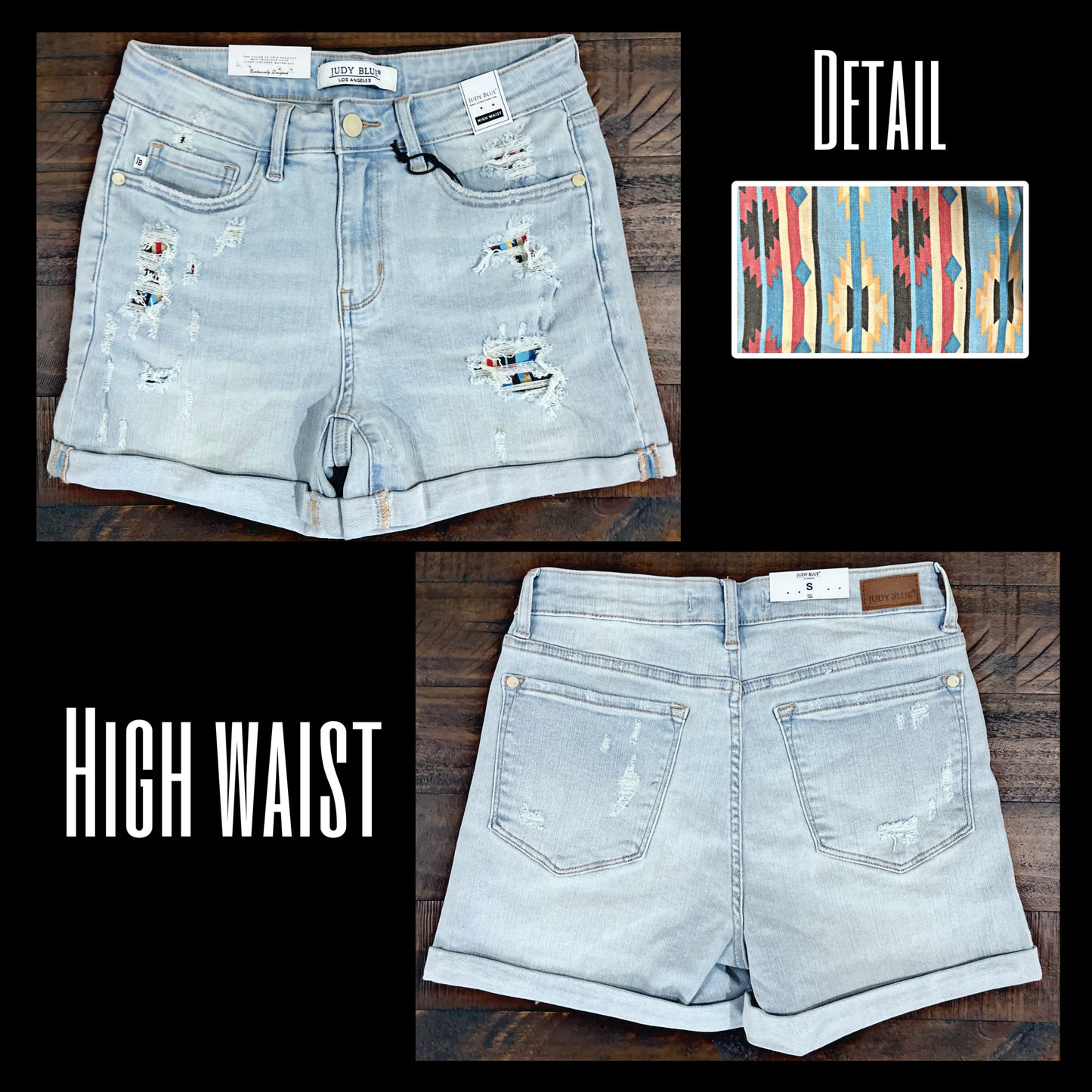 Aztec/Light Wash Distressed Shorts