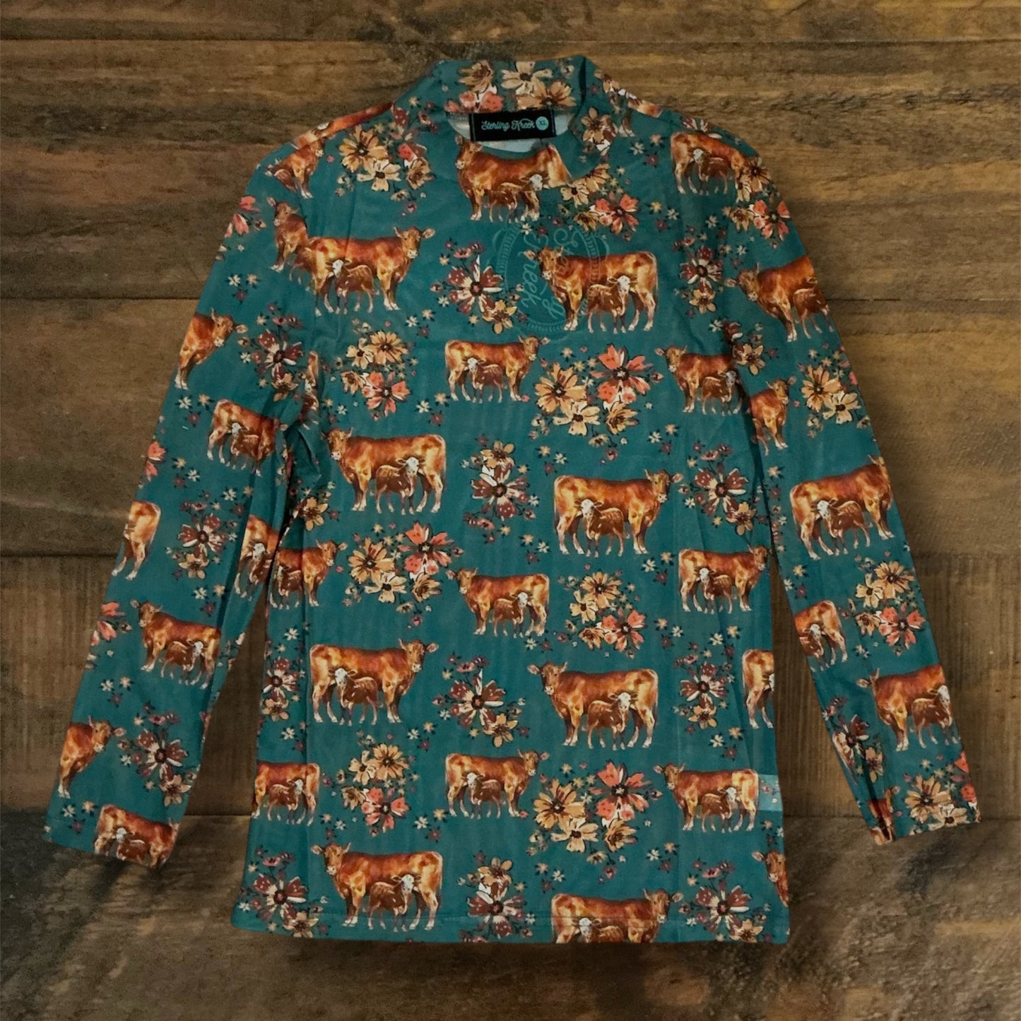 Little Girl’s Green/Cow Mesh Top