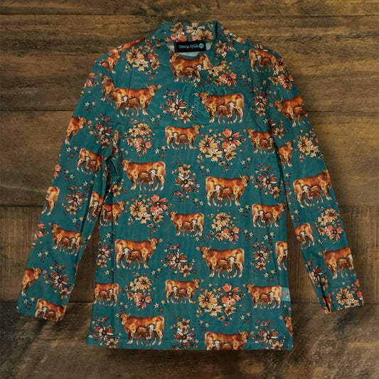 Little Girl’s Green/Cow Mesh Top