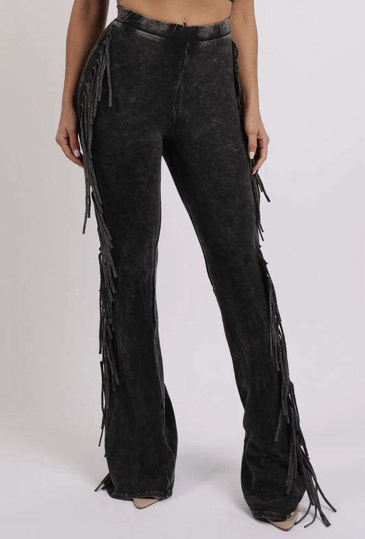 Mineral Wash Charcoal Fringed Pants