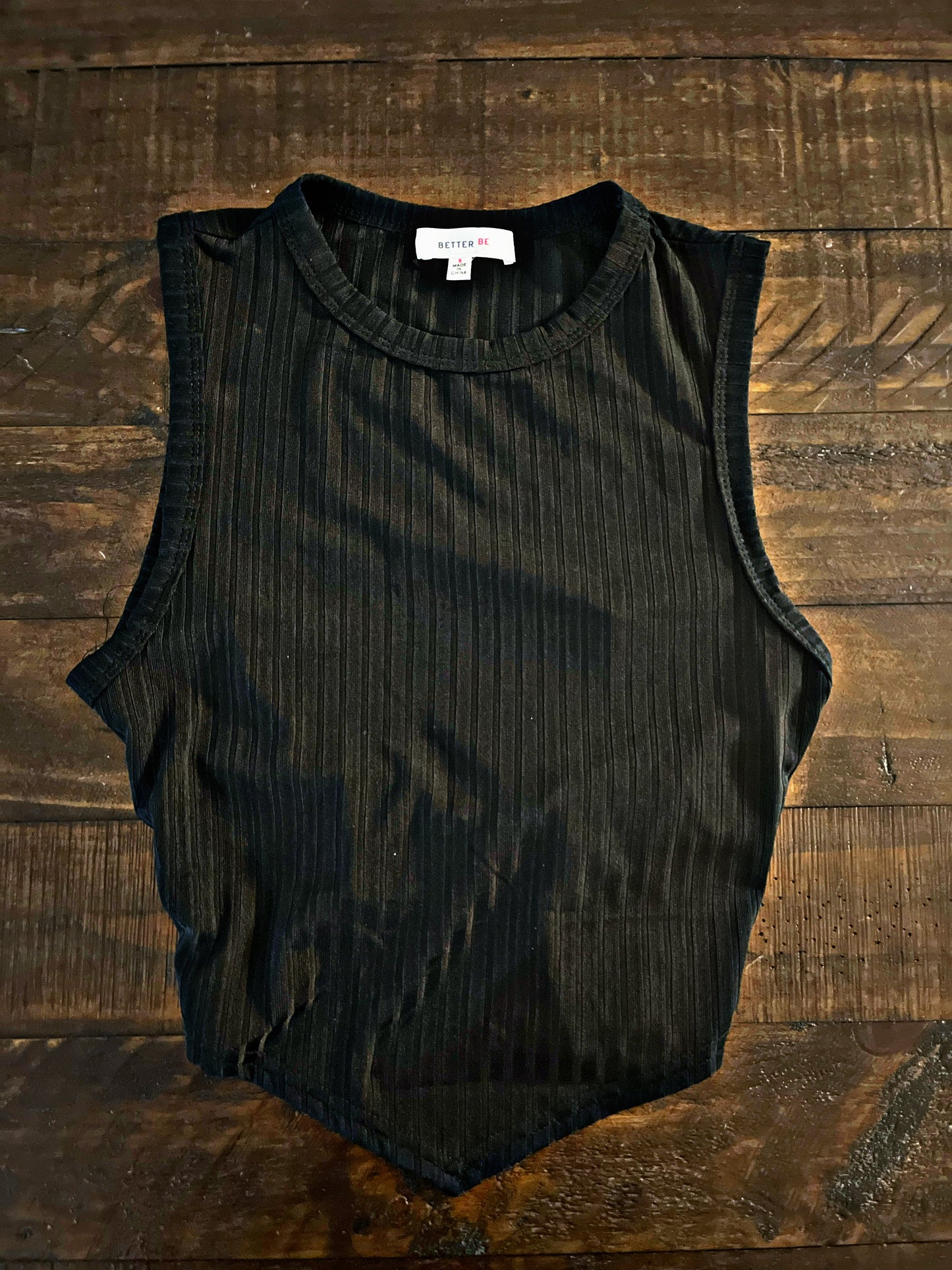 Ribbed Black Tie Back Top