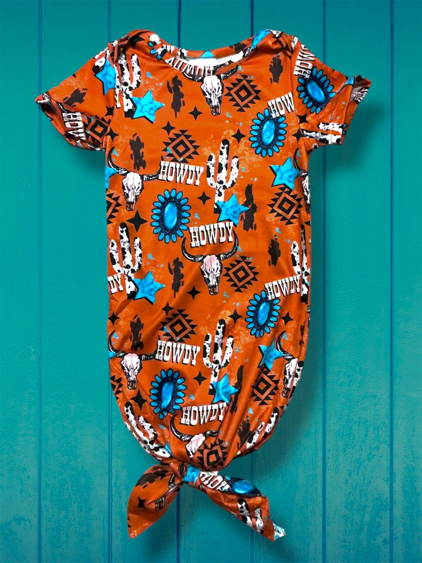 Orange Howdy Western Infant Gown