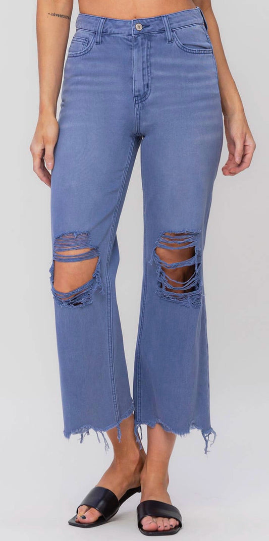 Blue Wide Leg Veveret Pants