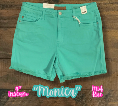 “Monica” - Aquamarine Garment Dyed Frayed Shorts