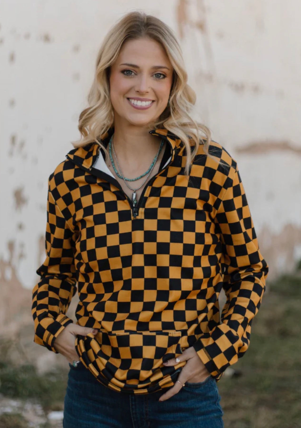 Gold and Black Checkered Pullover