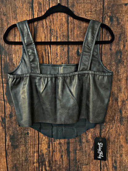 Faux Leather Black Corset Crop